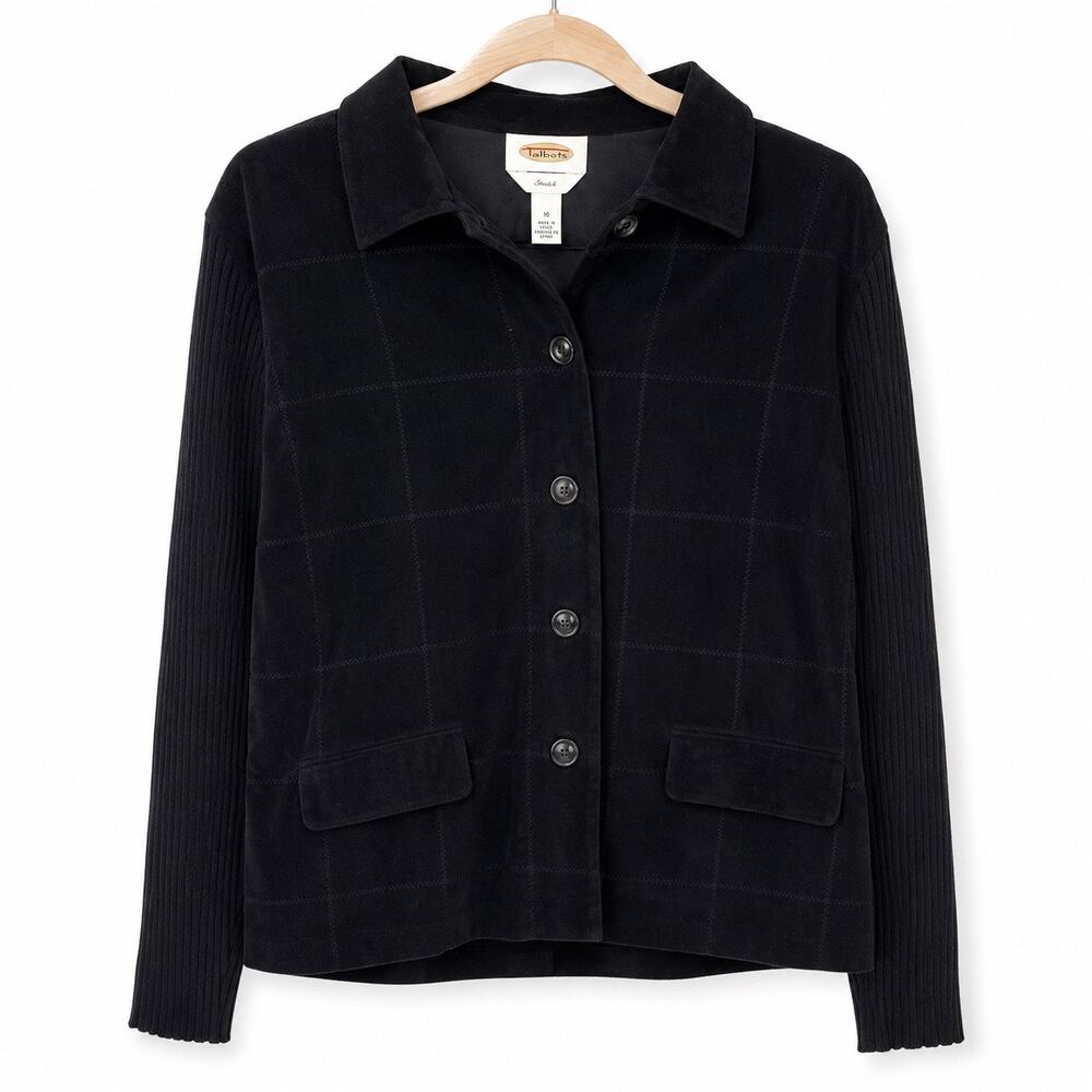 Vintage Talbots Stretch Black Jacket size 10 Faux Leather Suede